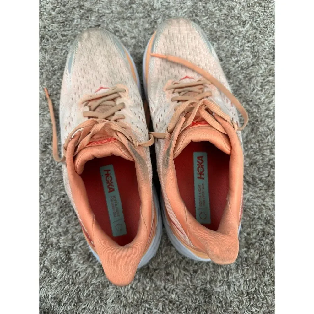 Hoka One One Clifton 8 Women's Size 9.5B High Cushion Running Shoes Coral Orange